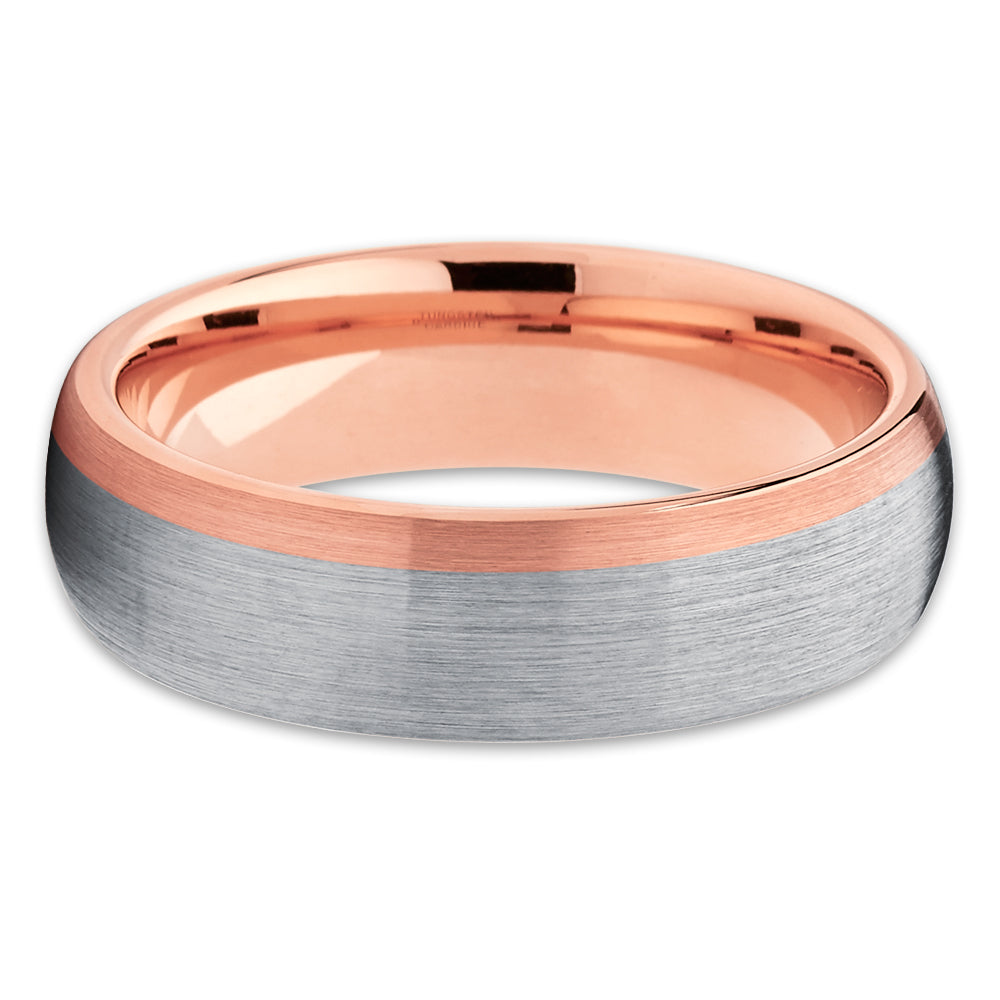 Rose Gold Tungsten Wedding Ring - Rose Gold Tungsten - Gray Tungsten Ring  - Men & Women