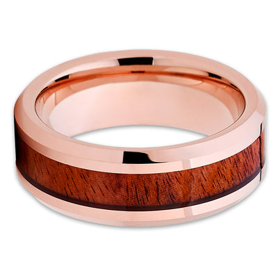 Koa Wood Tungsten Ring - Rose Gold Tungsten Ring - 8mm - Tungsten Ring - Clean Casting Jewelry