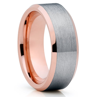 Tungsten Wedding Band - Rose Gold Tungsten - Gray Tungsten - 8mm - Clean Casting Jewelry