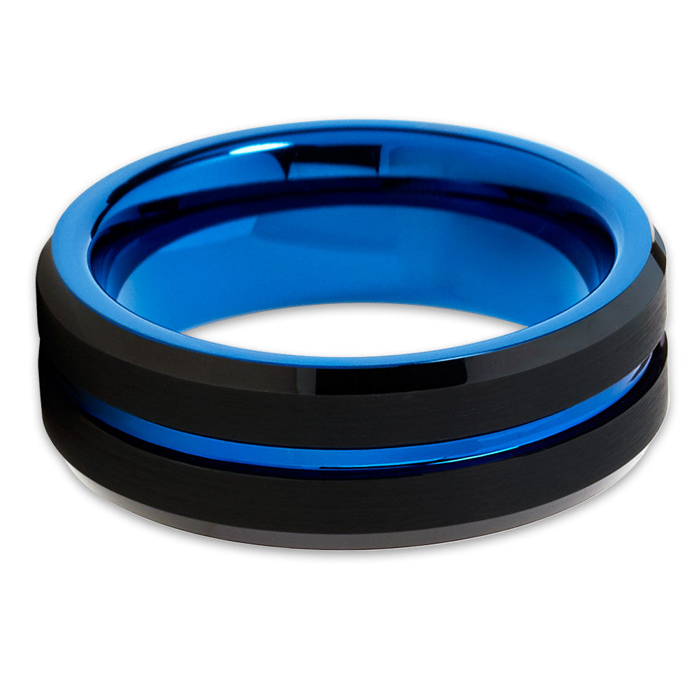 Blue Tungsten Wedding Band - Black - Men's Tungsten - Blue Tungsten Ring - Clean Casting Jewelry