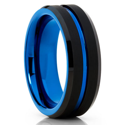 Blue Tungsten Wedding Band - Black - Men's Tungsten - Blue Tungsten Ring - Clean Casting Jewelry