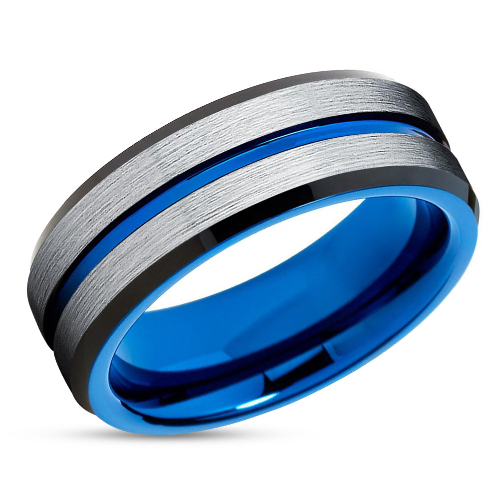 Tungsten Wedding Band - Blue Tungsten Ring - Black Tungsten Ring - Wedding Band