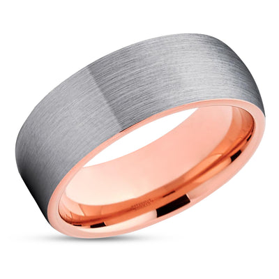 Rose Gold Wedding Band - Gray Tungsten Ring - Engagement Ring - 18K Rose Gold