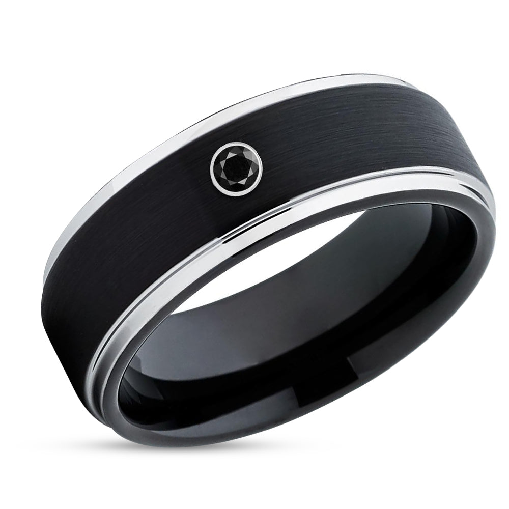 Black Tungsten Ring - Black Diamond Ring - Diamond Wedding Band - Tungsten Ring