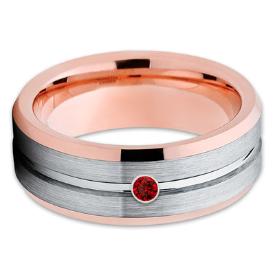 Ruby Tungsten Wedding Band - Rose Gold Tungsten Ring - Gray Tungsten Ring - Clean Casting Jewelry