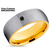 Yellow Gold Tungsten Ring - Black Diamond Ring - Tungsten Wedding Band - Ring