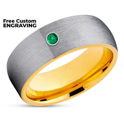 Emerald Wedding Ring - Tungsten Wedding Ring - Man's Wedding Ring - Wedding Band