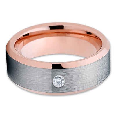 Rose Gold Tungsten Ring - White Diamond Ring - Men's Wedding Band - Clean Casting Jewelry