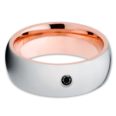 Rose Gold Tungsten Wedding Band - Black Diamond Ring - Silver Tungsten Ring - Clean Casting Jewelry