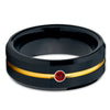 Black Tungsten Ring - Ruby Ring - Yellow Gold Tungsten Ring - Brush - 8mm - Clean Casting Jewelry