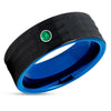 Emerald Tungsten Ring - Blue Tungsten Ring - Black Tungsten - Hammered - 8mm