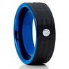 Blue Tungsten Wedding Band - White Diamond Tungsten Ring - 8mm - Black - Clean Casting Jewelry 