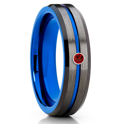 Ruby Tungsten Wedding Band - Blue Tungsten Ring - Gunmetal Tungsten Ring - Clean Casting Jewelry