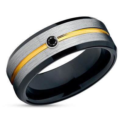 Black Diamond Ring - Yellow Gold Tungsten Ring - Black Wedding Ring - Black Ring