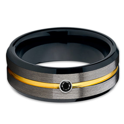 Black Diamond Tungsten Ring - Black Tungsten - Gunmetal - Yellow Gold Tungsten - Clean Casting Jewelry