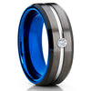 Blue Tungsten Ring - White Diamond Tungsten - Gray Tungsten Ring - Black - Clean Casting Jewelry 