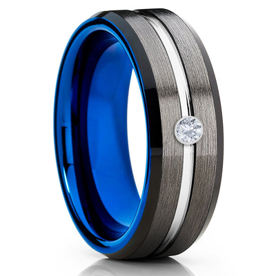 Blue Tungsten Ring - White Diamond Tungsten - Gray Tungsten Ring - Black - Clean Casting Jewelry