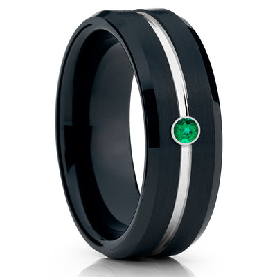 Black Tungsten Ring Emerald Wedding Band Tungsten Carbide 8mm - Clean Casting Jewelry