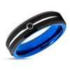 Black Diamond Ring - Blue Tungsten Ring - Tungsten Wedding Band - Engagement Ring