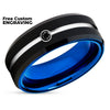 Black Diamond Wedding Ring - Blue Tungsten Ring - Blue Wedding Band - Tungsten