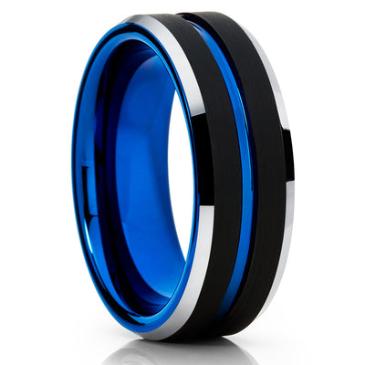 Blue Tungsten Wedding Band - Black Tungsten Ring - Blue Tungsten Ring - Clean Casting Jewelry