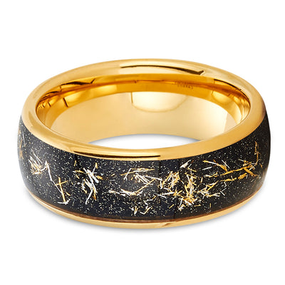 Meteorite Wedding Ring - Yellow Gold Ring - Gold Wedding Band - Tungsten Wedding Ring
