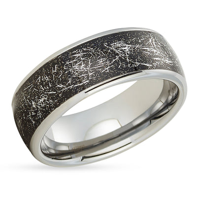 Silver Tungsten Ring - Meteorite Wedding Band - Meteorite Ring - Tungsten Wedding Ring