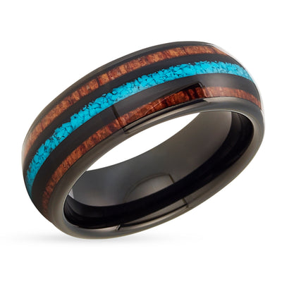 Turquoise Wedding Ring - Black Tungsten Ring - Tungsten Wedding Ring - Koa Wood Ring