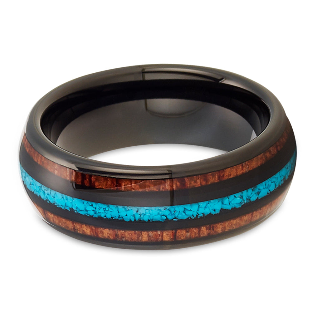 Turquoise Wedding Ring - Black Tungsten Ring - Tungsten Wedding Ring - Koa Wood Ring