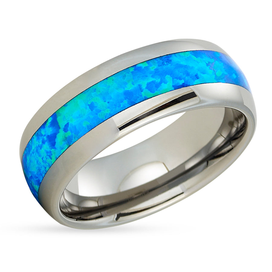 Opal Wedding Ring - Silver Wedding Ring - Opal Wedding Band - Tungsten Wedding Band