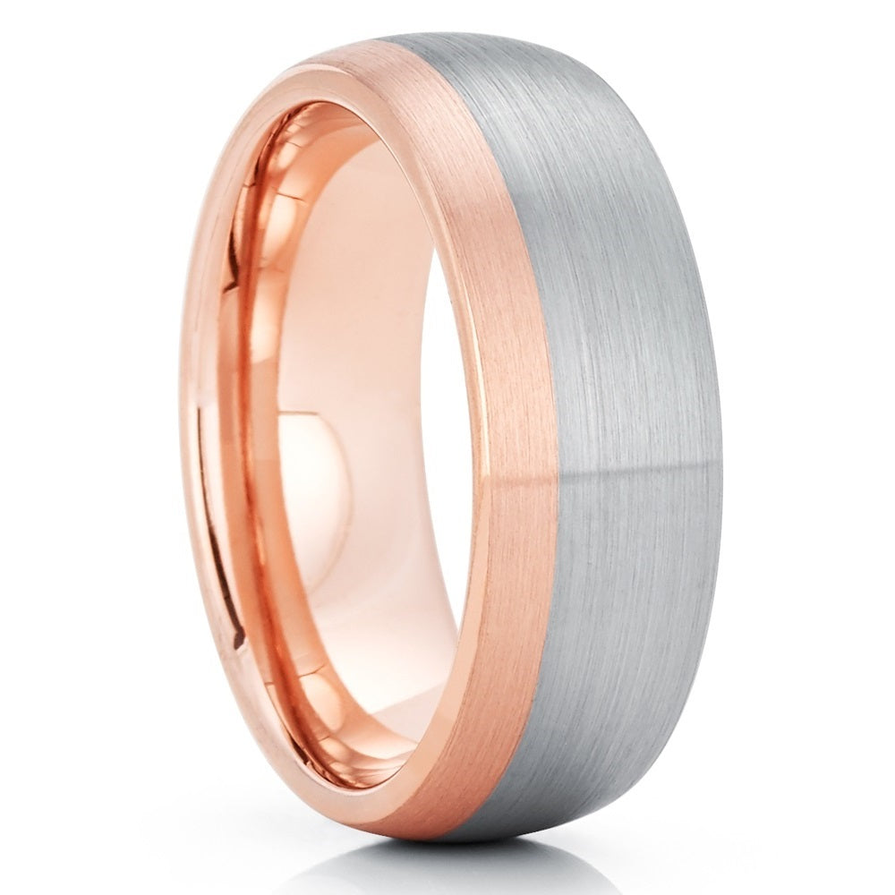 Rose Gold Tungsten Wedding Ring - Rose Gold Tungsten - Gray Tungsten Ring  - Men & Women