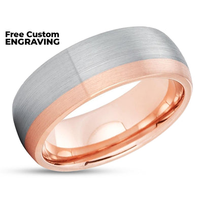 Rose Gold Tungsten Wedding Ring - Rose Gold Tungsten - Gray Tungsten Ring  - Men & Women