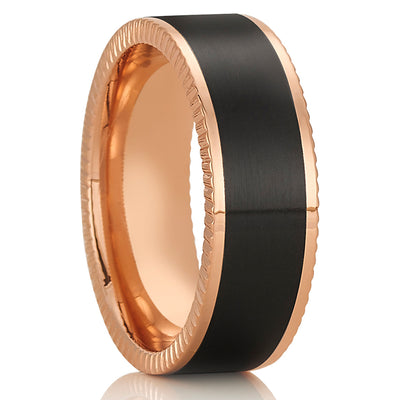 Black Zirconium Wedding Band - Rose Gold Wedding Ring - 14k Rose Gold Ring - Zirconium Ring