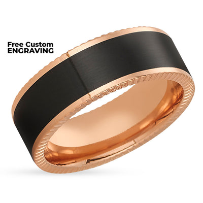 Black Zirconium Wedding Band - Rose Gold Wedding Ring - 14k Rose Gold Ring - Zirconium Ring