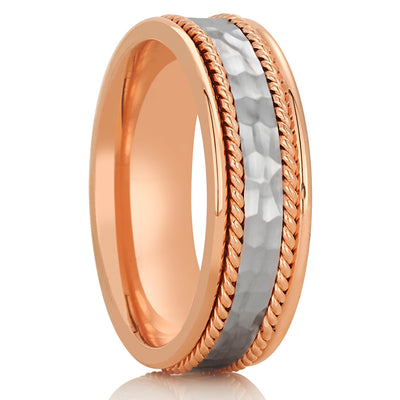 Rose Gold Ring - Gold Wedding Band - 14k Rose Gold Ring - Hammered Wedding Ring - Braid Ring
