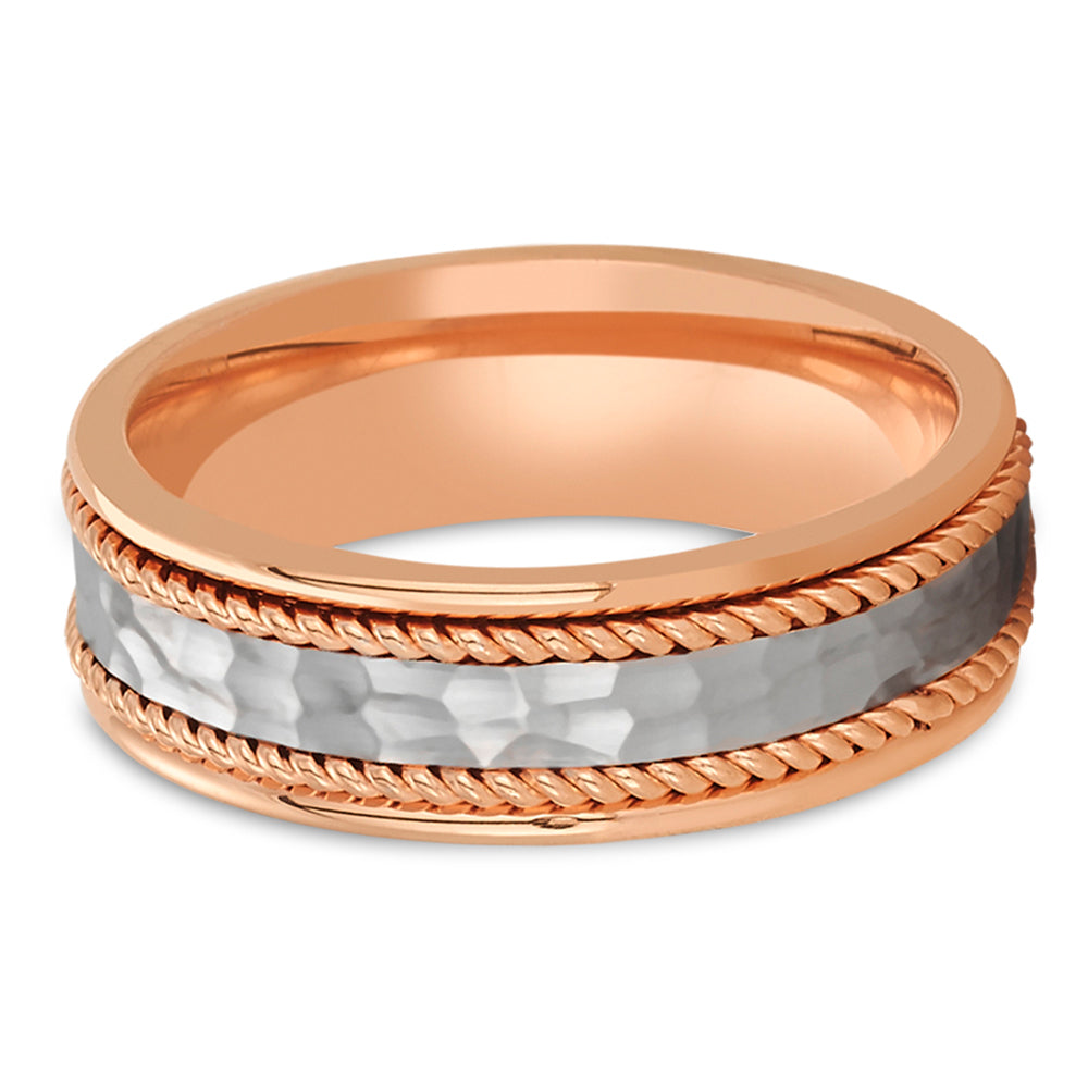 Rose Gold Ring - Gold Wedding Band - 14k Rose Gold Ring - Hammered Wedding Ring - Braid Ring