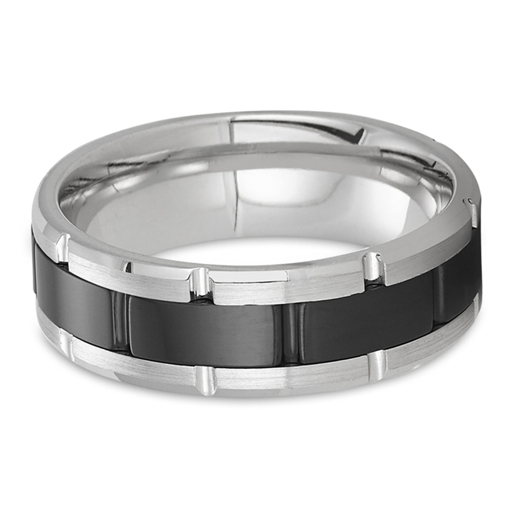 Zirconium Wedding Ring - Black Wedding Ring - Silver Wedding Band - Zirconium Wedding Band