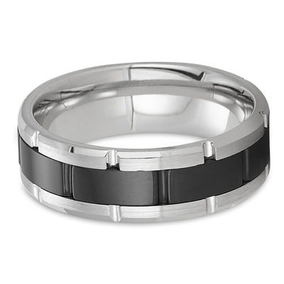 Zirconium Wedding Ring - Black Wedding Ring - Silver Wedding Band - Zirconium Wedding Band