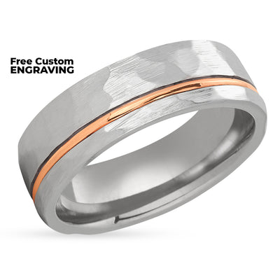 Man' Wedding Ring - White Gold Wedding Band - 14K Gold Ring - Rose Gold Wedding Ring
