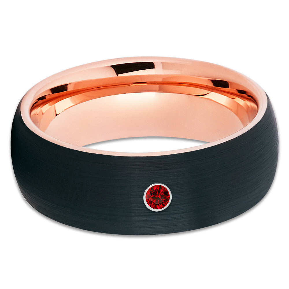 Ruby Tungsten Wedding Band - Rose Gold Tungsten - Black Tungsten Ring - Clean Casting Jewelry