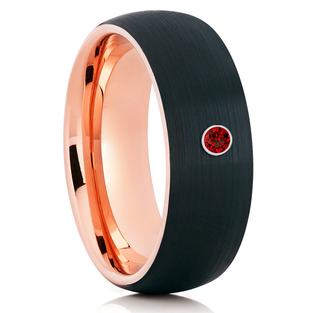 Ruby Tungsten Wedding Band - Rose Gold Tungsten - Black Tungsten Ring - Clean Casting Jewelry