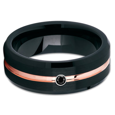 Black Tungsten Ring - Black Diamond - Rose Gold - Men's Wedding Band - Clean Casting Jewelry
