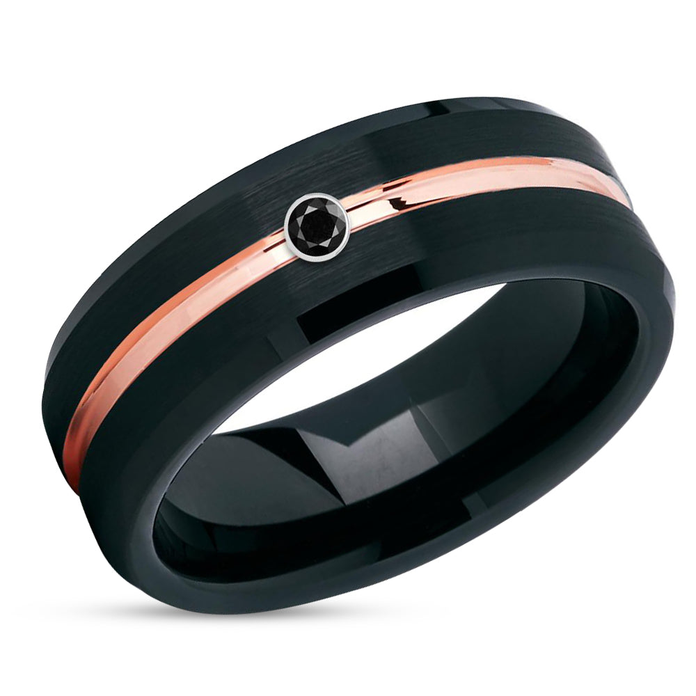 Black Diamond Wedding Ring - Rose Gold Tungsten Ring - Rose Gold Wedding Band