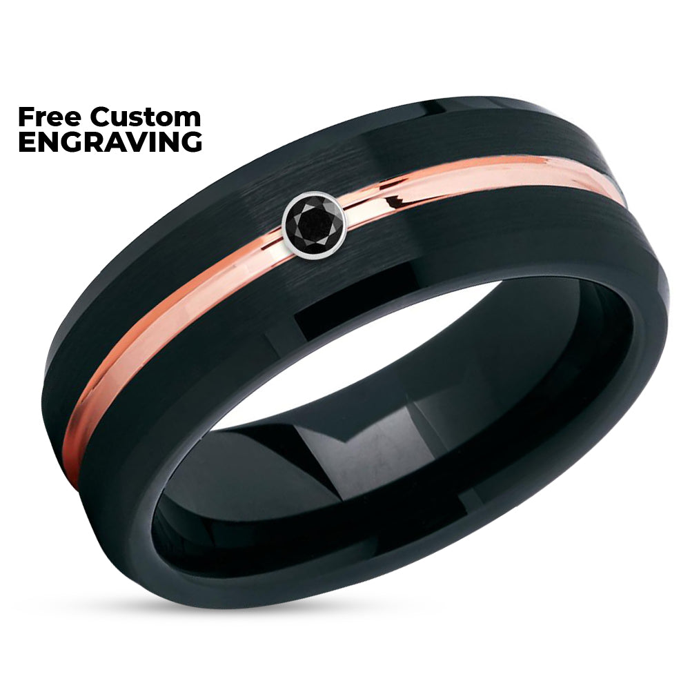 Black Diamond Wedding Ring - Rose Gold Tungsten Ring - Rose Gold Wedding Band
