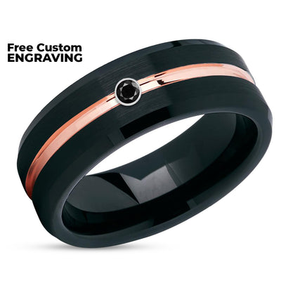 Black Diamond Wedding Ring - Rose Gold Tungsten Ring - Rose Gold Wedding Band