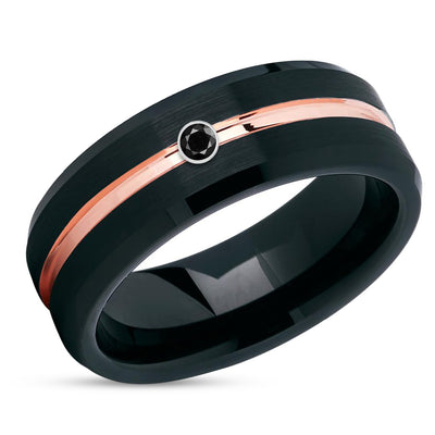 Black Diamond Wedding Ring - Rose Gold Tungsten Ring - Rose Gold Wedding Band