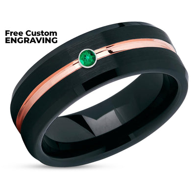 Rose Gold Wedding Ring - Tungsten Wedding Ring - Emerald Wedding Ring - Tungsten Ring