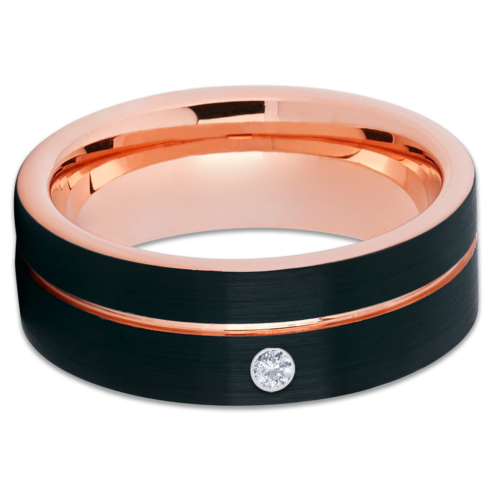 Rose Gold Tungsten Ring - White Diamond Tungsten - Black Tungsten Ring - Clean Casting Jewelry
