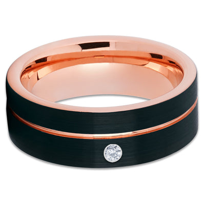 Rose Gold Tungsten Ring - White Diamond Tungsten - Black Tungsten Ring - Clean Casting Jewelry