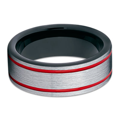 Red Tungsten Wedding Band - Black Ring - Tungsten Wedding Ring Unique - Clean Casting Jewelry
